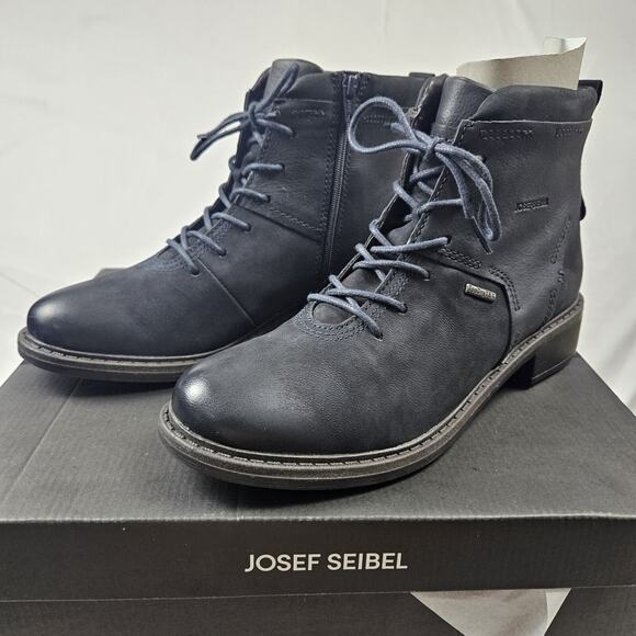 Josef Seibel Selena 06 Lace-Up Black Leather Women’s Combat Boots Size:US 9/EU40 - Picture 1 of 9
